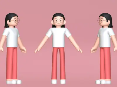 Minimal Simple Girl Cartoon Character Low-poly 3D model