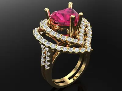Gemstone rings - Heart stone ring - Diamond rings 3D print model