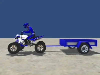 LowPolyQuadBikeWithTrailerandRider 1 yamaha atv game Low-poly 3D model