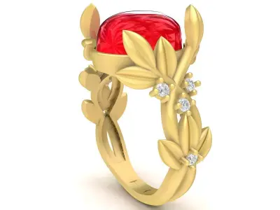 Elegant Floral Oval Gemstone Ring for Women 3679 3D print model