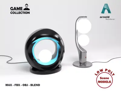 Sci-fi Lamps Low-poly 3D model