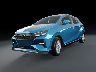 Perodua Axia D74A 2023 with Interior Low-poly 3D model