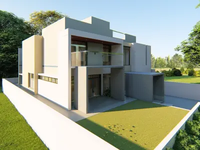 120210 modern house in middle of field 3D model