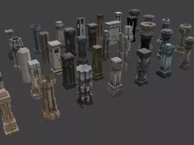 Futuristic Sci-Fi Columns Pack 2 3D model