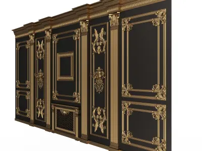 Boiserie Classic Wall with Mouldings 010 Black Low-poly 3D model