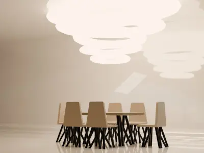 Set table chandelier and chairs  Low-poly 3D model