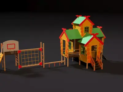 Childrens game complex Russian hut 3D model