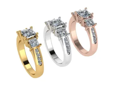 Ring117 three stone princess cut engagement ring gold 3D print model