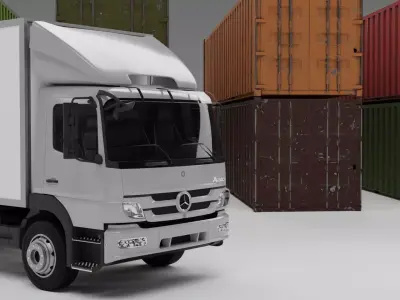 truck and containers Low-poly 3D model