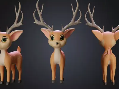 Cute Cartoon Deer Rigged Low-poly 3D model