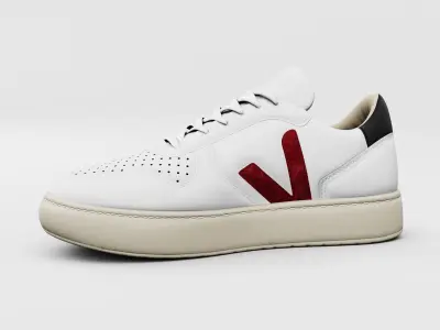 Casual Sneaker Leather Veja Style - White Black Red Low-poly 3D model