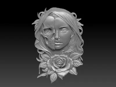 2 skull girl CNC Relief Model 3D print model