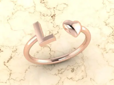 Alphabet Jewelry with Heart Ring L 3D print model