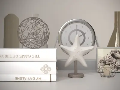 Decoration with clock and books 3D model