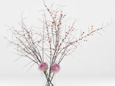 Prunus branches and chrysanthemums 3D model
