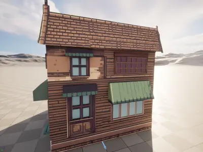 Pixel Art Coffee Shop Building 3D Game Ready Asset Free low-poly 3D model