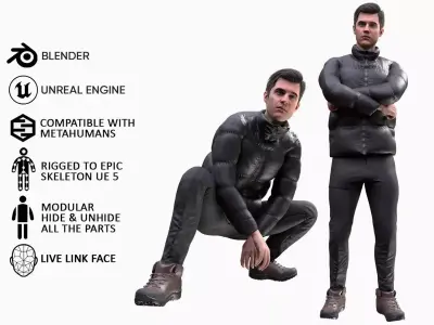 Man Winter Outfit - Modular - Rigged Low-poly 3D model