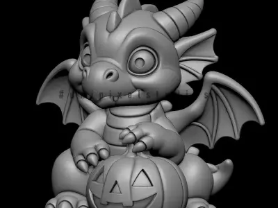 Cute Dragon and jack o lantern Halloween STL 3D print model