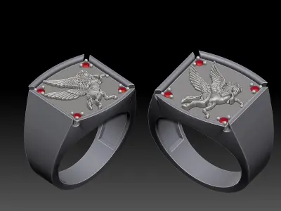Horse man ring Sculpture jewelry Gold silver 3D print model