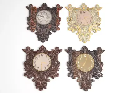 4 Carved clocks PBR lowpoly Low-poly 3D model