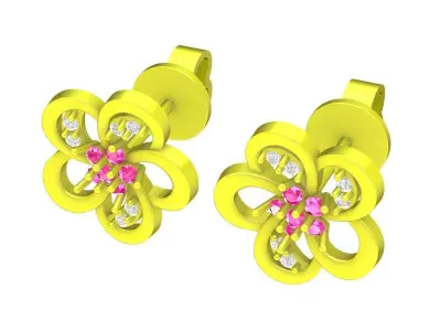 A6759 Beautiful Diamond Flower Stud Earrings 3D print model