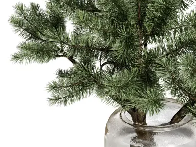 Pine branches in a Frosted glass vase - Bouquet 83  3D model