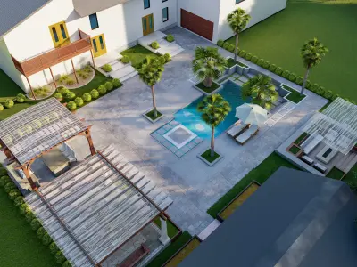 LANDSCAPE BACKYARD DESIGN OF LUXURY HOUSE 3D model 3D model