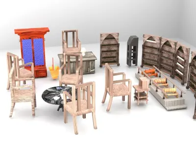  Medieval Library Model Pack  3D Model Low-poly 3D model