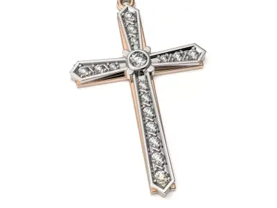 G0463 diamond cross pendant in rose gold and gold 3D print model