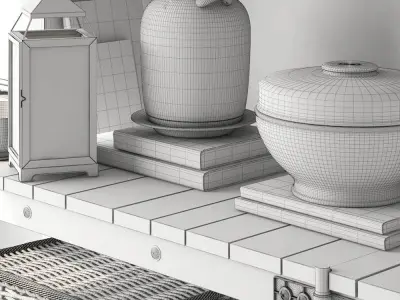 Pottery Barn WILLIAMS MEDIA CONSOLE and MALTA LANTERN 3D model