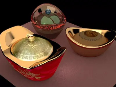 Chinese gold ingot 3D model 13