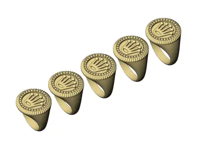 Fluted watch crown round diamond signet ring US sizes 7to11 3D print model