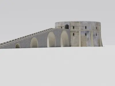 Castle with tower and stairs Low-poly 3D model