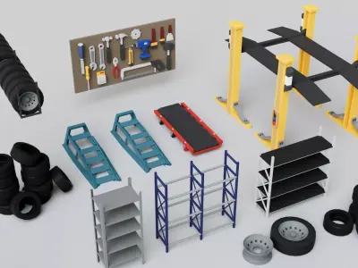 Realistic Car Garage Workshop Mega Pack Collection Low-poly 3D model