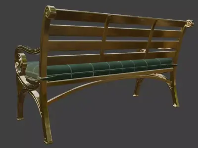 Luxury Gold Metal Frame Tufted Bench 3D Model 3D model