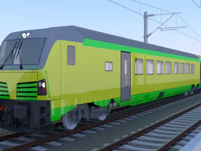 Viaduct with passenger and cargo train II 3D model