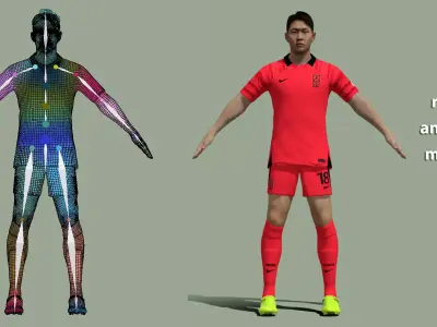 T-Pose rigged Lee Kang-In South Korean national jersey 3D model