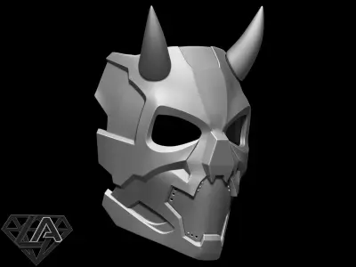 Cyberpunk sci-fi demon mask with horns 3D print model