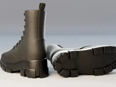 Black Leather Boots 3D model