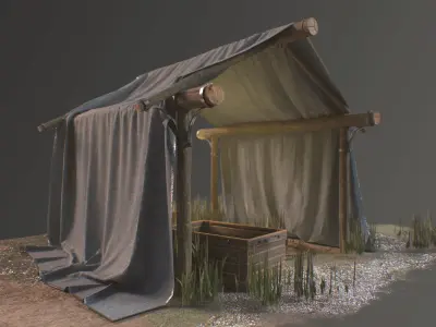Medieval Tent and Environmental Props Low-poly 3D model