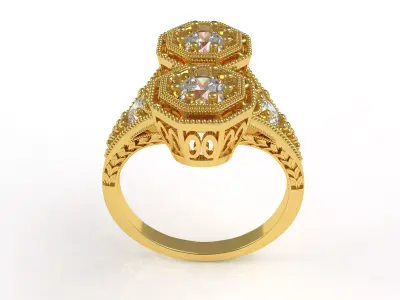 Two Stone Filigree Art Deco Ring 3D print model