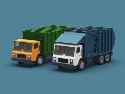 Cartoon Stylized Garbage Trucks  Low-poly 3D model