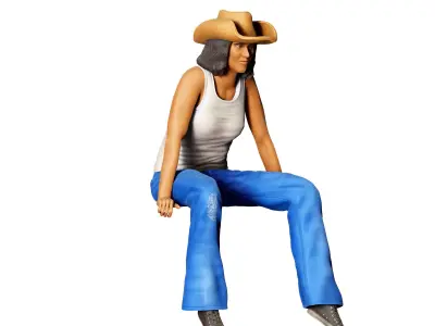 N1 Woman sitting on the back of pickup truck 3D print model