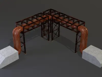 PBR Industrial Pipe Bridge Game Ready Modular Element 3D Model Low-poly 3D model