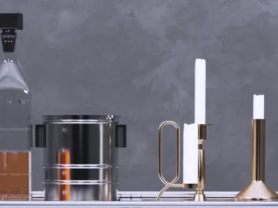 Set-148 bar cart with bottles and glasses 3D model