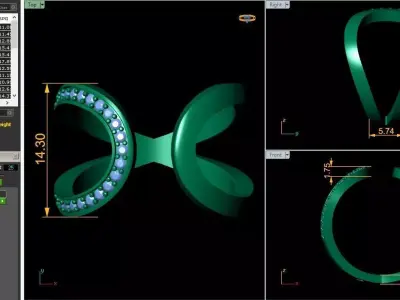 Rose Gold Alloy Curved Open Infinity Ring  3D print model