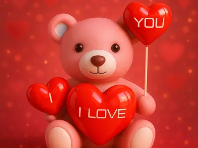 Valentines Day Teddy Bear With Heart Decorate  3D model