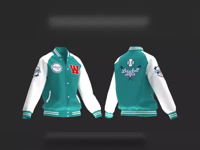 Female raglan varsity jacket 3D model
