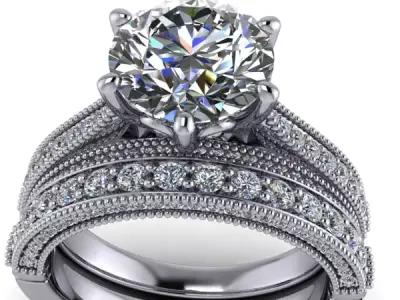 2Carat Diamond Solitaire milgrain Bridal Wedding Ring 3DModel 3D print model