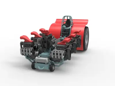 Pulling tractor with 7 engines V8 Scale 1 to 25 3D print model